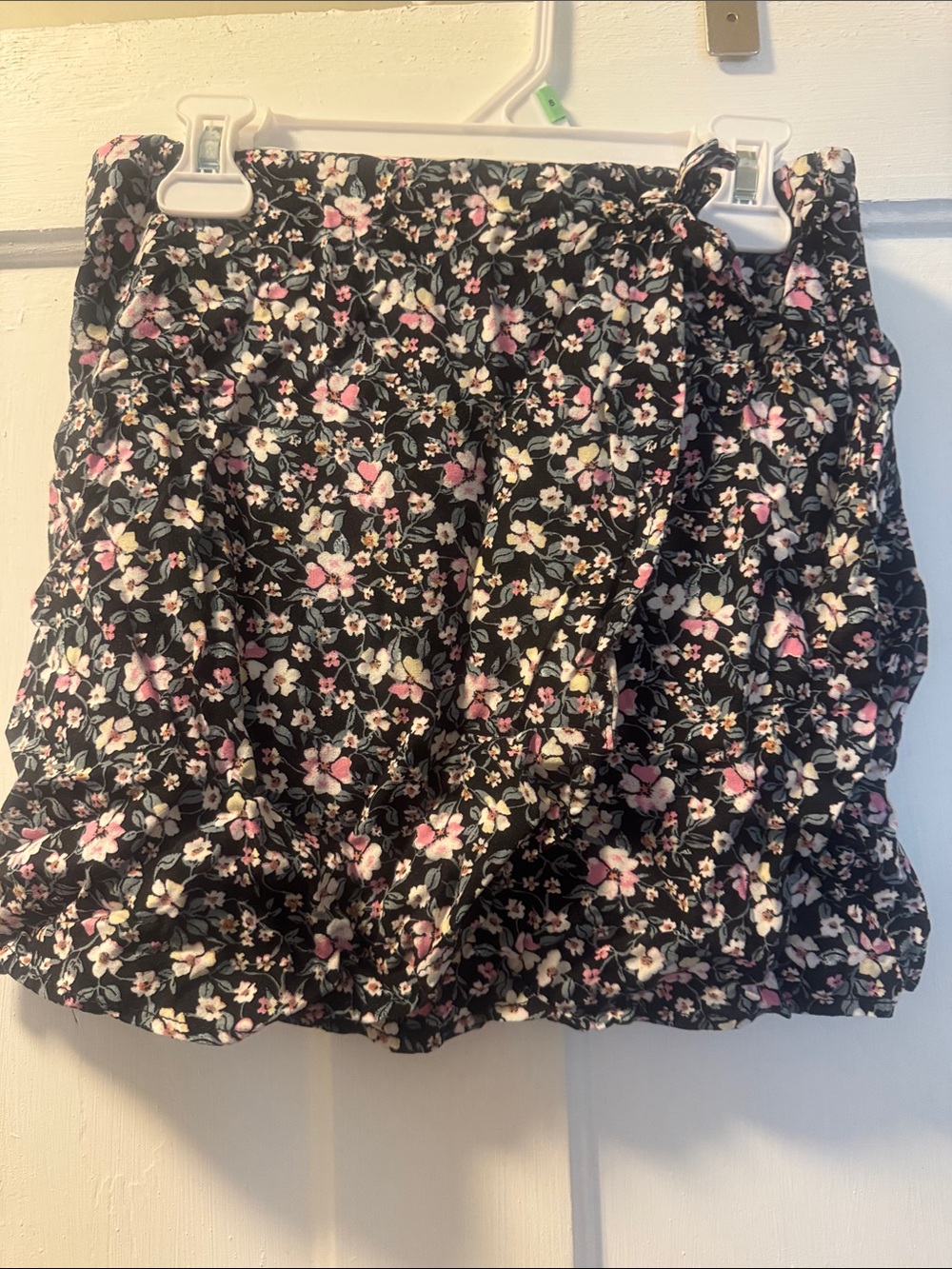 Kids Floral Ruffle Skirt - Black with Pink & White Flowers